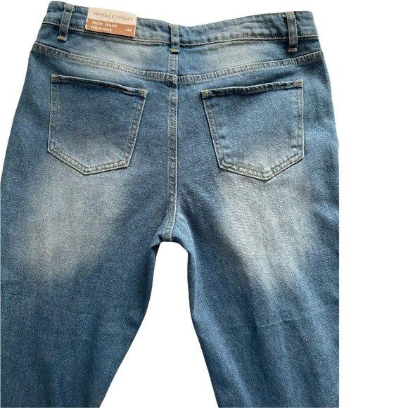 🌹Women’s Jeans VINTAGE VIOLET Petite ripped mom jeans in mid blue Size 14P - Picture 3 of 12